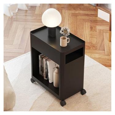 Imagem de Mesa de chá pequena mesa de centro com rodas moderna simples aparador de ferro móvel para sala de estar mesa quadrada sofá mesa lateral mesa de chão (preto)