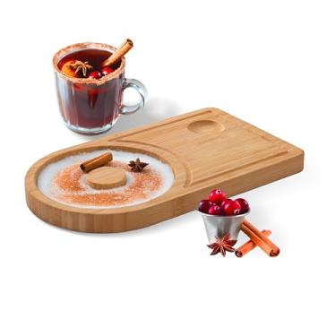 Imagem de Conjunto de escorredor de sal Margarita – Rimmer de vidro de coquetel de bambu de 15 cm com tábua de corte e tigela de limão de aço inoxidável | Escumador de açúcar para Margaritas, coquetéis e festas