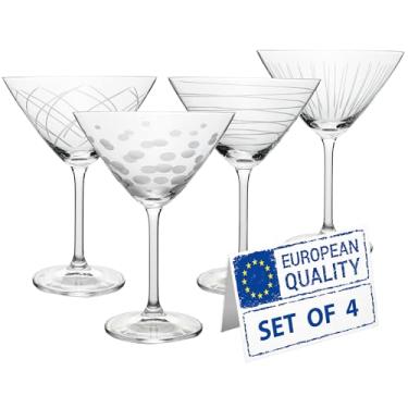 Imagem de Biandeco Copos Crystal Martini | Conjunto de 4 | 290 ml | Diferentes designs gravados, copos exclusivos de cristal Bohemia para coquetel com haste, feito na UE