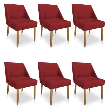 Imagem de Kit 06 Cadeiras Poltona Juliana Suede Vermelho Pés Palito Castanho - Pallazio
