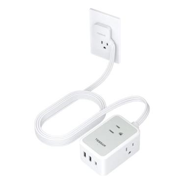 Imagem de Cabo de extensão TESSAN Ultra Thin Flat, 3 tomadas, 3 USB, 10 pés