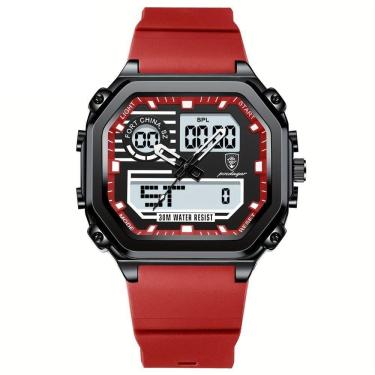 Imagem de Relógio Esportivo Masculino Pulseira Em Silicone Display Híbrido Digital Analógico Vermelho