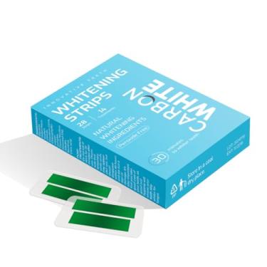 Imagem de Carbon White Tiras de clareamento dental – 28 unidades (14 tratamentos) – seguro para esmalte, para dentes sensíveis – sabor menta – kit de clareamento antiderrapante