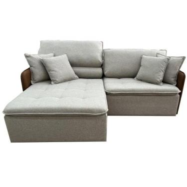 Imagem de Sofá Retrátil e Reclinável Ocean 2.56m 5 Lugares Linho Bege Braços em 