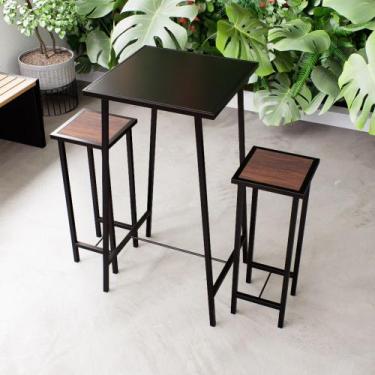 Imagem de Conjunto Mesa Alta Bar Bistrô Preta 2 Bancos Imbuia Botequim Industria