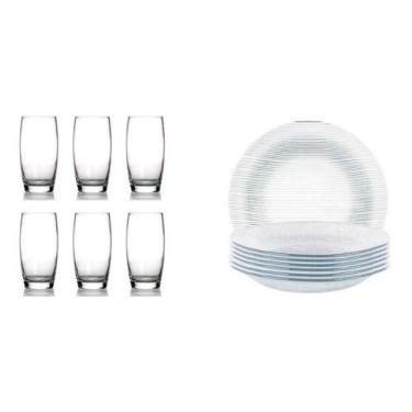 Imagem de Kit 6 Pratos Fundos Diamante E 6 Copos Oca Nadir Jogo Copos - Nadir Fi