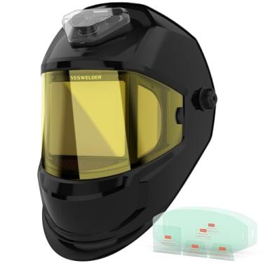 Imagem de YESWELDER Capacete de soldagem de escurecimento automático com 6 sensores de arco, visão panorâmica com lente lateral (DIN5, escurecimento automático), 1/1/1 cor verdadeira, carregamento tipo C,