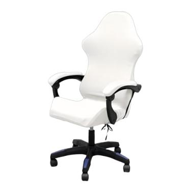 Imagem de ACOFRR Conjunto de capa de cadeira de jogos com capas de apoio de braço, capa elástica com babados para cadeiras reclináveis de corrida, escritório, computador (branca)