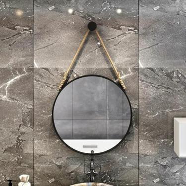Imagem de Espelho Redondo, Espelho Circular, Espelho De Corda, Espelho Pendurado Redondo, Espelho De Fazenda, Espelho Decorativo De Metal Com Corda Pendurada Para Banheiro Quarto S, Black, 70 * 70cm/28 * 28in