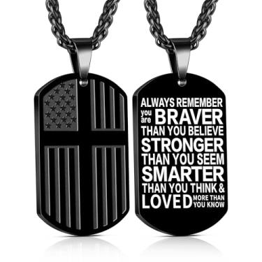 Imagem de Yanxyad Cruz etiqueta de cão bandeira americana versículo bíblia colar de aço inoxidável corrente pingente militar joias religiosas presentes para homens adolescentes 55 + 5 centímetros, Medium, Aço
