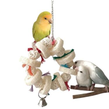 Imagem de Brinquedos para mastigar pássaros com bolas de vime naturais e bucha de corda de algodão colorida para pendurar papagaios, acessórios de gaiola de pássaros para papagaios pequenos e médios, calopsita
