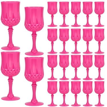 Imagem de Copos de vinho vintage de plástico de 200 ml, taças de plástico vintage, 24 peças, copos de água, copos de água reutilizáveis para festa, recepção, celebração, bar, uísque (rosa rosa)