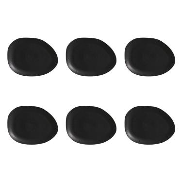 Imagem de Conjunto de Pratos Rasos Ovais Porto Brasil Orgânico Preto Matte 31cm - 6 Peças