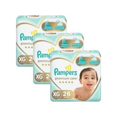 Imagem de Kit 3 Fralda Pampers Premium Care Tamanho XG Pacote Mega 26 Fraldas De
