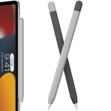 Imagem de FAFALITHIC Pacote com 2 capas de silicone compatíveis com Apple Pencil Pro Case e Apple Pencil capa protetora de 2ª geração suporta carregamento magnético e toque duplo (cinza + preto)