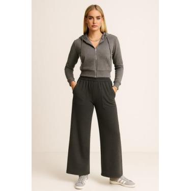 Imagem de Calça feminina wide leg moletom flanelado com bolsos - VERSICULO XXI, 