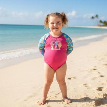 Imagem de Roupa de Praia Juvenil Menina Maiô Manga Longa Proteção Solar UV50 - A