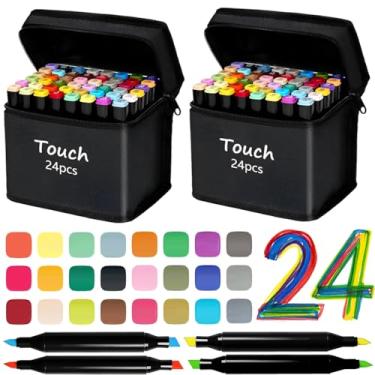 Imagem de Kit com 2 Estojos 48 Canetinhas Profissionais Dupla Artístico Colorir Desenhar Escola