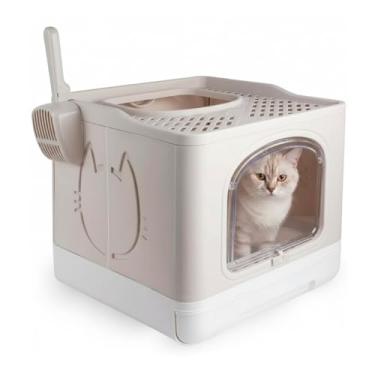 Imagem de Banheiro Caixa de Areia Para Gatos Fechada Banheiro Toalete Sanitário Anti Odor Pá Grande(Cinza Claro)