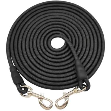 Imagem de SEPXUFORE Coleira para cães com corda de amarrar, cabo de nylon resistente de 8-10-13-15-20-25-30-35-40-45-50-65 FT para cães médios e grandes jogando em ambientes internos/externos no quintal (preto