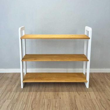 Imagem de Aparador de Madeira Pinus Linea de 3 Prateleiras Ample Nozes e Branco 