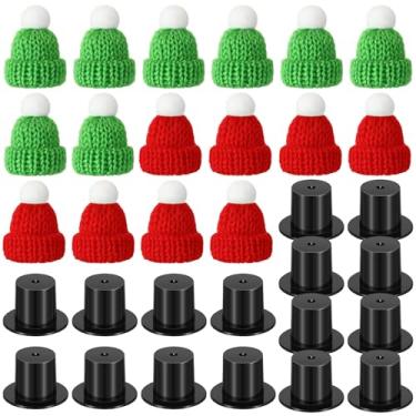 Imagem de Chalyna 32 peças de mini bonecas de Natal de boneco de neve para artesanato, 16 chapéus pequenos de Papai Noel e 16 bonés de plástico preto em miniatura para enfeites de Natal, decoração de arte e