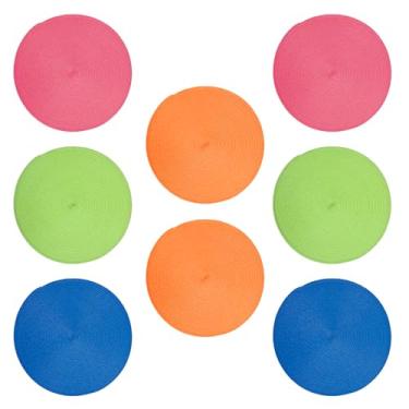 Imagem de ZFLYCANP Jogo americano trançado redondo, 8 peças, tapetes de mesa resistentes ao calor, jogo americano redondo para sala de jantar, cozinha, fazenda, restaurante, hotel, café (2 × laranja + 2 verde