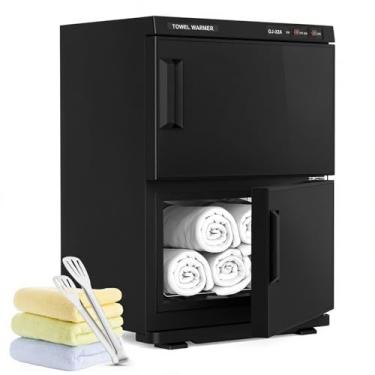 Imagem de Kikihouse Grande aquecedor de toalha quente 32L para esteticistas, aquecedor profissional de toalha de porta dupla para massagem, bebés, spa facial, salão de cabeleireiro, banheiro