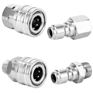 Imagem de CGNRONEAU 4 peças, 2 conjuntos de acessórios de lavadora de pressão de conexão rápida de 1/4, conjunto de adaptadores de lavadora de pressão de aço inoxidável com NPT fêmea e macho de 1/10.2 cm