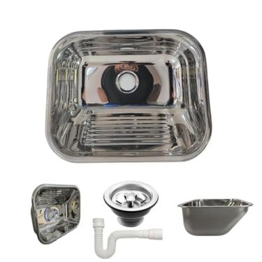 Imagem de Tanque aço inox 304 medida 40x34x19cm de sobrepor ou embutir com valvula e sifão