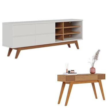 Imagem de Rack Bancada Noronha 1.8 Off White Matte Freijó Com Aparador Riviera Freijó – Colibri