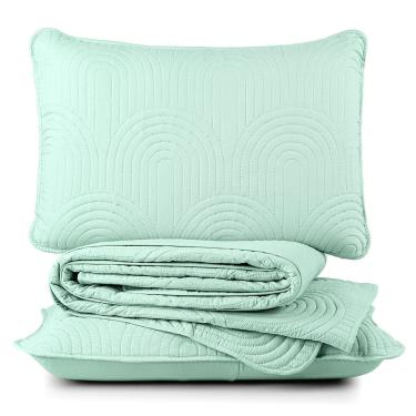 Imagem de Kit Cobre Leito Colcha Harmony Casal 3 Peças Matelado Micropercal 200 Fios - Verde Suave - 100% Poliéster