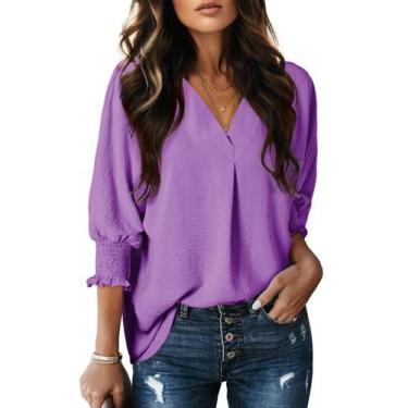 Imagem de Blusa feminina Dokotoo, de verão, com decote em V, casual, roxa, M