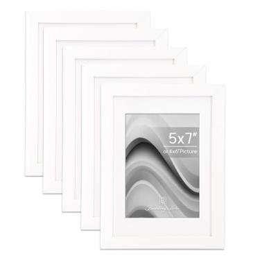 Imagem de Conjunto de 5 porta-retratos 13 x 18 cm, exiba imagens 10 x 15 cm com tapete ou 12 x 18 cm sem tapete, moldura de mesa e galeria de parede (branca)