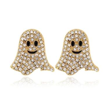Imagem de Brincos de Halloween para mulheres, brincos de fantasma fofos com detalhes de strass, bijuterias, presentes modernos, Metal, Sem pedra preciosa