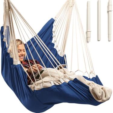 Imagem de Cadeira de rede suspensa – Cadeira suspensa para uso externo e interno – Cadeira de balanço de rede – Configuração rápida e fácil com kit de ferragens – Suporte de corpo inteiro durável e espaçoso