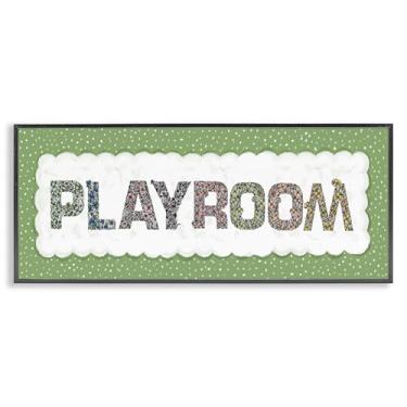 Imagem de Stupell Industries Arte giclée emoldurada preta para sala de jogos com borda verde, design de Jennifer Stith, 25 x 61 cm