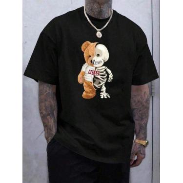 Imagem de Camiseta Masculina Estampa De Caveira Urso Algodão Premium - crushed, 