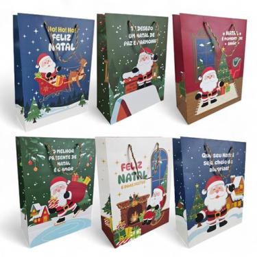 Imagem de Kit 6 Sacolas De Natal Presente Papai Noel Natalinas 37cm - MultiA