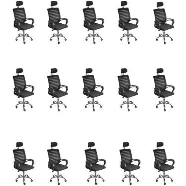 Imagem de Kit 15 Cadeiras de Escritório Secretaria Diretor Roma Ergonômica com A