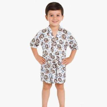 Imagem de Roupão Infantil Malha Felpuda com Capuz 230g/m² Bene Casa, Jungle, G (