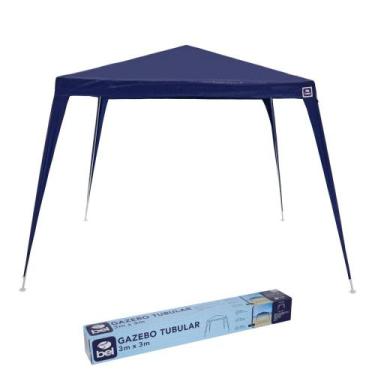 Imagem de Gazebo Tubular Bel 3x3m Azul Em Polietileno Ideal para Praia, Jardim e