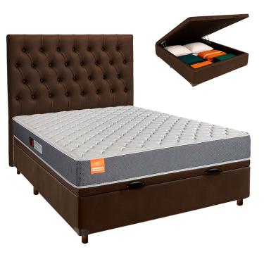Imagem de Cama Box Bau + Colchão Casal D23 Pro Inducol + Cabeceira Estofada