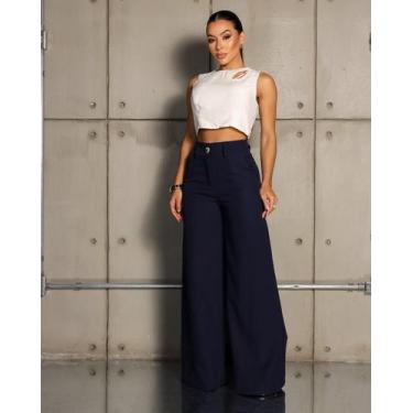 Imagem de Calça pantalona social alfaiataria premium cintura alta casual moda el