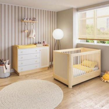 Imagem de Conjunto Quarto de Bebê com Berço, Cômoda e Prateleira com Cabideiros 