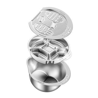 Imagem de KiBcsLic Conjunto de escorredor de cozinha 3 em 1 de aço inoxidável com tampa e ralador para várias tarefas de cozinha, acessório profissional para preparação, 201 aço Inoxidável