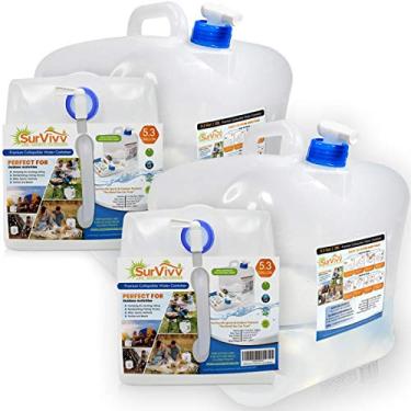 Imagem de Recipiente de água dobrável SurVivv com torneira, livre de BPA, recipiente de armazenamento de água para acampamento seguro para alimentos e caminhadas ao ar livre, kit de sobrevivência de emergência, calha dobrável portátil 12 litros