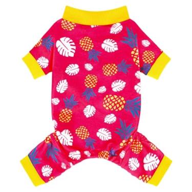 Imagem de Paiaite Macacão elástico de algodão com 4 pernas: Pijama de cachorro com estampa de abacaxi - Roupas leves e aconchegantes para filhotes, pijamas confortáveis para animais de estimação para cobertura