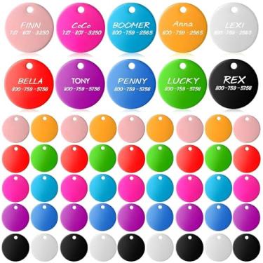 Imagem de Etiquetas em branco para animais de estimação de 25 mm para gravação de discos redondos de alumínio com etiqueta de metal liso colorida com carimbo duplo pingentes com furo para artesanato DIY (150 peças)