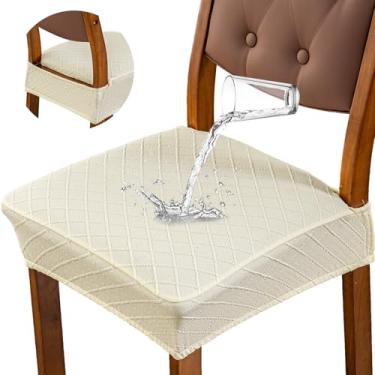 Imagem de Genina Capas de assento impermeáveis para cadeiras de sala de jantar, capas de cadeira de jantar, sem capas traseiras (bege, 6 peças)
